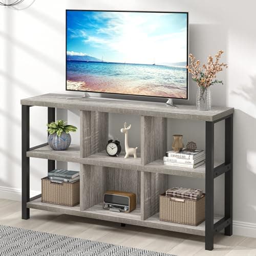 FOLUBAN Light Grey 47 Inch Wood & Metal Cube Storage Organizer
