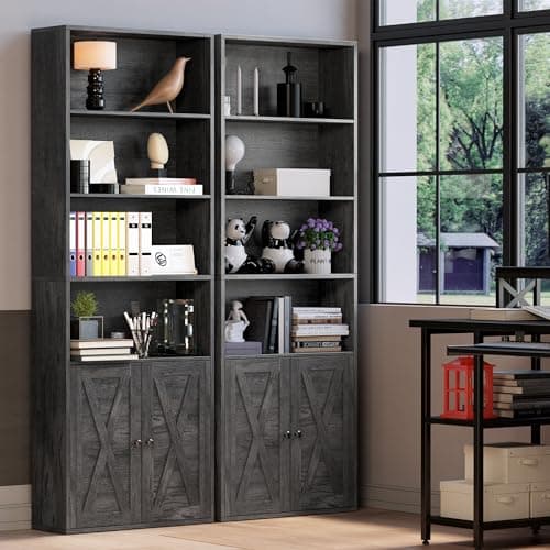 IRONCK Floor Standing 6 Shelf Bookcase with Doors 70 in Tall Home Office Living Room Storage