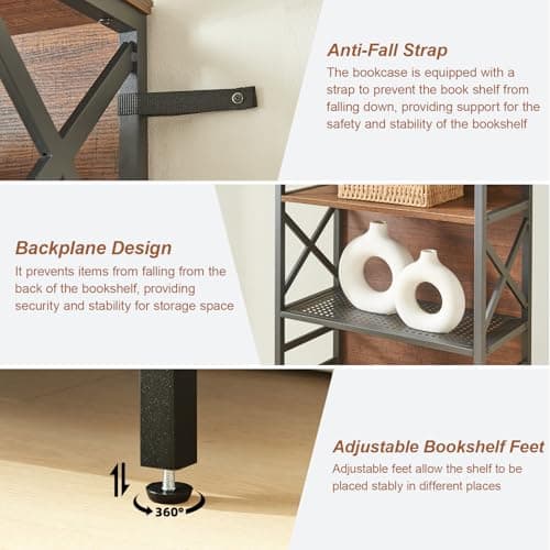 HOMBAZAAR 7-Tier 78 Inch Tall Rustic Metal Bookshelf for Office and Living Room