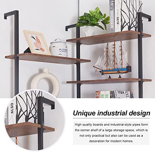 HOMISSUE 12-Tier L-Shaped Corner Bookshelf, Metal & Wood, Modern Industrial Brown