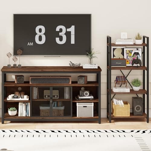 BON AUGURE 32 Inch High Rustic Oak 65 Inch TV Stand & Media Console
