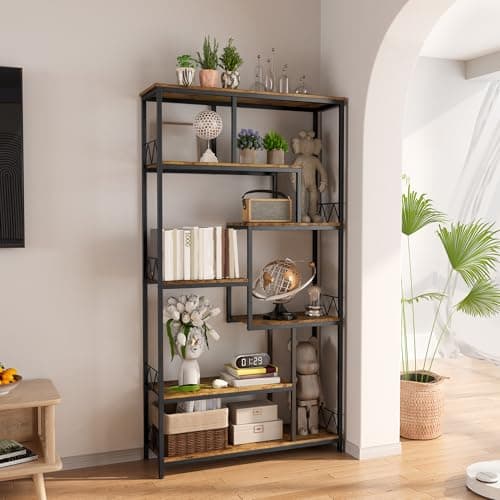 Gizoon 71" Industrial Black Staggered Bookshelves 8-Shelves for Bedroom, Living Room, Home Office