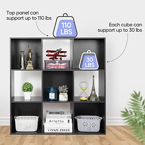 9 Cube Open Shelf Bookcase with Wood Cabinet, Black Storage Organizer for HomeOffice