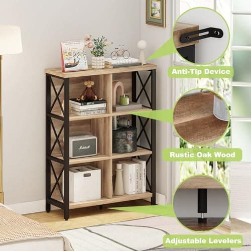 FATORRI Rustic Oak 6 Cube Storage Bookshelf Organizer