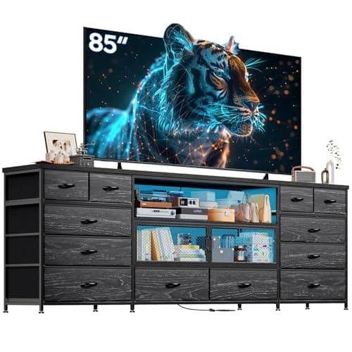 EnHomee 71 Rustic Brown TV Stand with LED & Charging Station for Bedroom