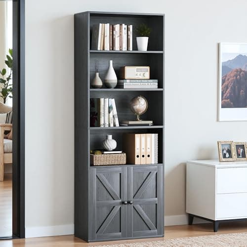 YESHOMY 72" Tall Bookshelf with Doors & 6-Tier Storage, White