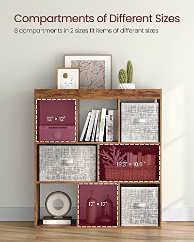 VASAGLE Multi-Use Bookcase, 11x35.4x39.4 Inches, 8 Open Shelves, Rustic Brown, ULicensed
