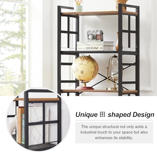 Industrial 6 Tier Bookshelf with Metal Frame - Rustic Brown
