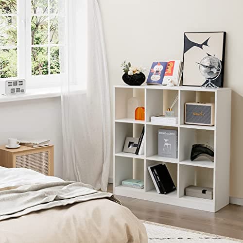 Giantex 9-Cube White Open Bookshelf, 4-Tiers Anti-Tipping, Modern Storage Organizer