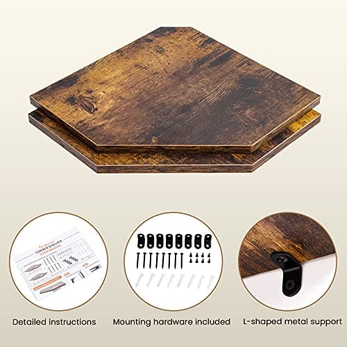 Rustic Wood Corner Wall Shelves Set for Living Room Bedroom Bathroom Kitchen