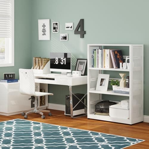 3-Tier Metal Storage Shelves with Wheels, Adjustable Feet, and White Finish