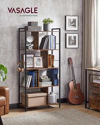 VASAGLE 5-Tier Bookshelf, Rustic Brown and Black ULBC121B01
