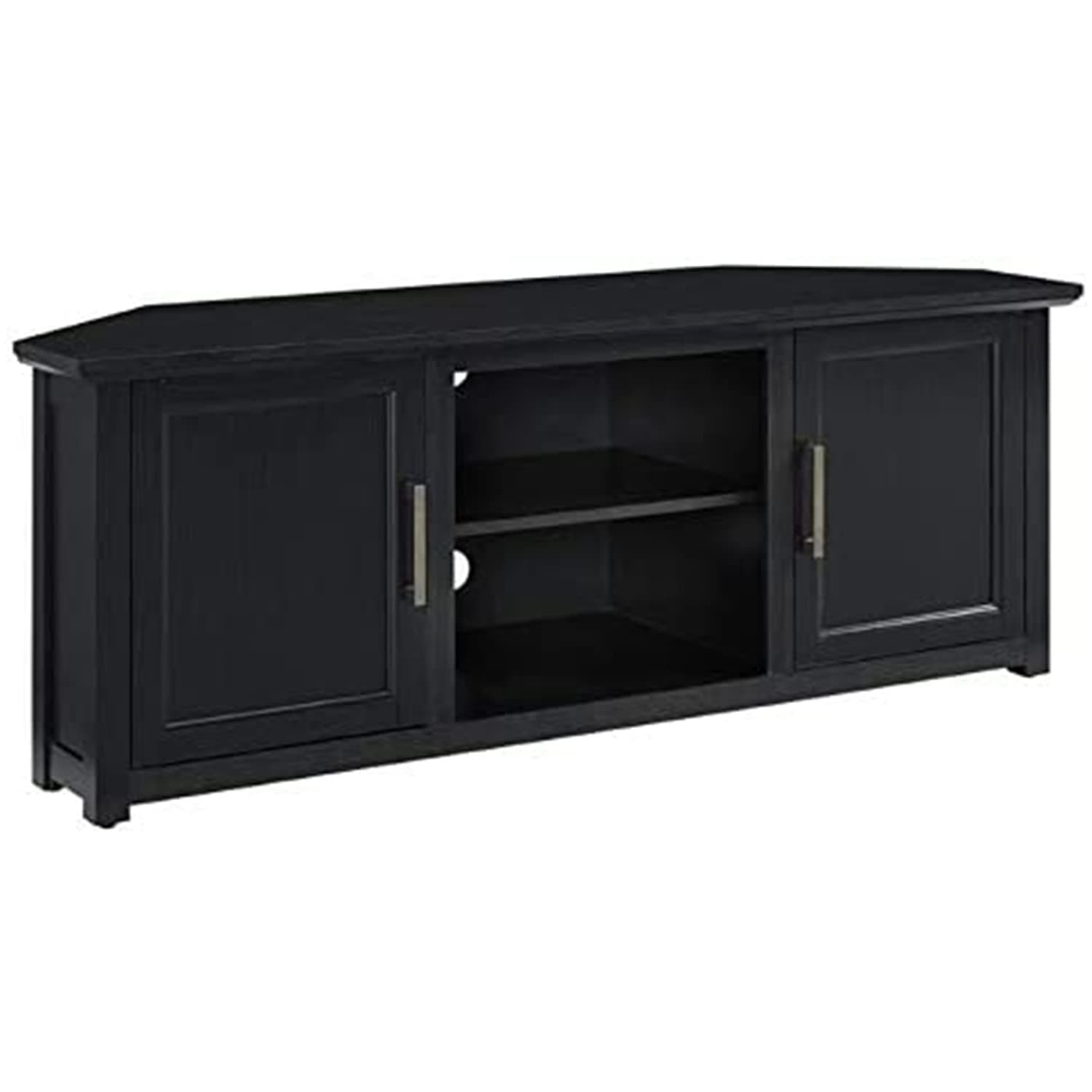 Retro Renaissance 58" Corner TV Stand, Black, Adjustable Shelves, Antique Brass Finishes