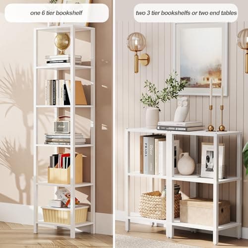 TUTOTAK 6-Tier Tall Narrow Bookshelf, White BS01BW006
