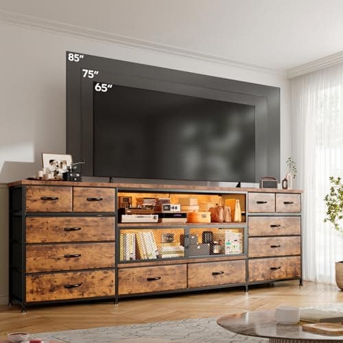 EnHomee 71 Rustic Brown TV Stand with LED & Charging Station for Bedroom