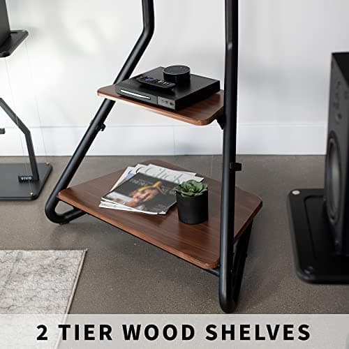 VIVO STAND-TV75BH Floor Stand for 37-75 inch TVs, Height Adjustable, Dark Walnut Shelves