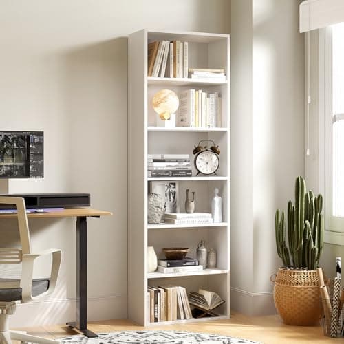 MXV 6-Tier White Open Bookshelf for Home Office Living Room Bedroom