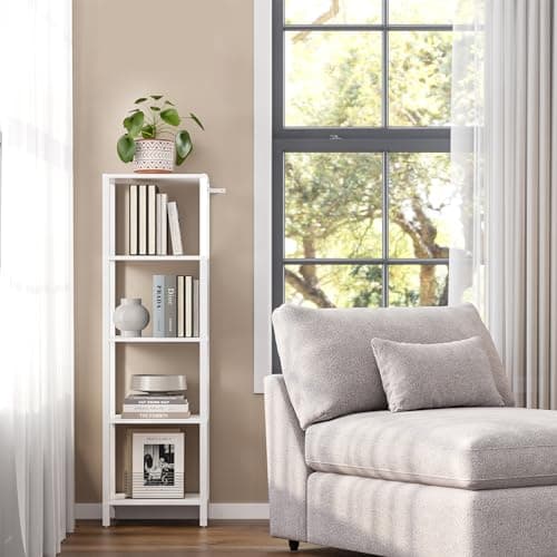 TUTOTAK White 5-Tier Tall Narrow Bookshelf for Small Spaces