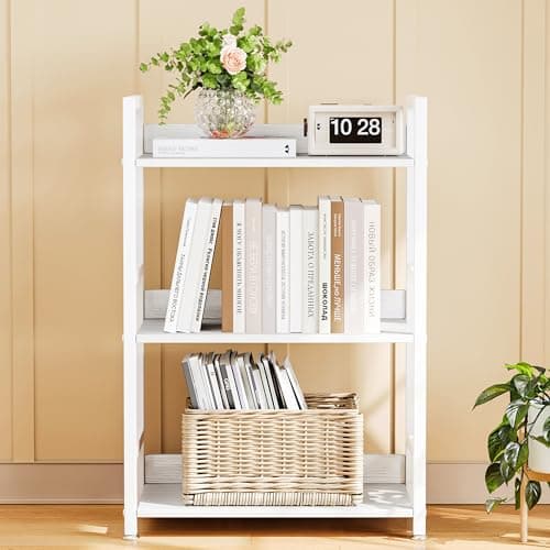 Rustic White 3-Tier Bookshelf, 100 lb Capacity, Small Space Storage