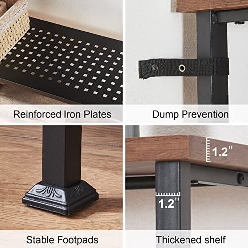 HOMBAZAAR 5 Tier Tall Rustic Bookshelf, Metal Frame, Brown, Living Room, Bedroom, Home Office