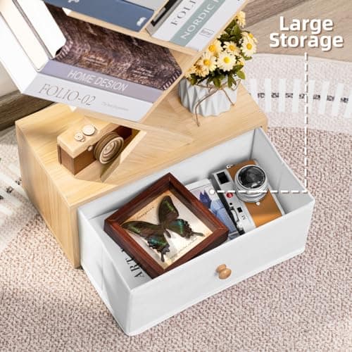 Natural 8-Tier Standing Wood Bookshelf with Drawer for Narrow Spaces