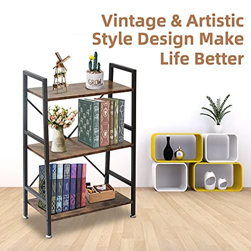 TooCust 3-Tier Rustic Brown Bookshelf for Small Spaces