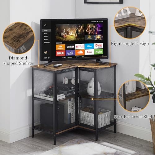 VECELO 40-Inch Corner TV Stand with Storage Shelves - Farmhouse Entertainment Center for Living Room and Bedroom, Brown