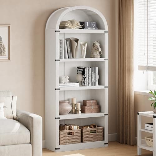 Farmhouse Style 5 Shelf Bookcase 71.65in Tall Wooden Storage Rack