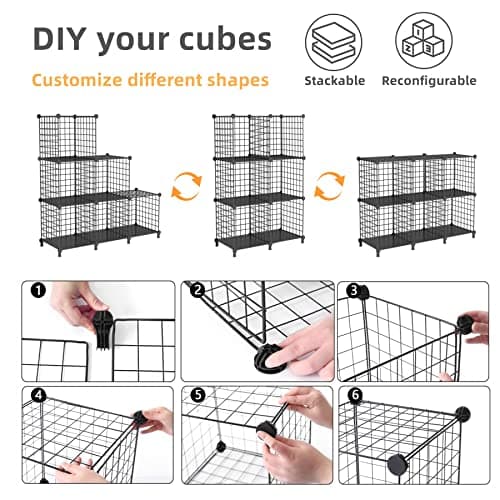 AWTATOS Black Metal 6 Cube Storage Shelves, Closet Organizer for Home Office Closet