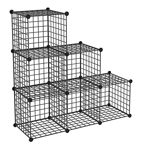 Wire Cube Storage Cabinet, 6 Cubes DIY Metal Organizer, Stackable Bookcase Shelf, Modular Closet for Living Room, Bedroom, Office, Black