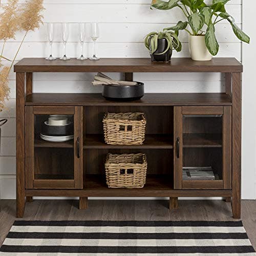 Walker Edison Dark Walnut Tall Wood TV Stand, 52", Up to 58" Flat Screen