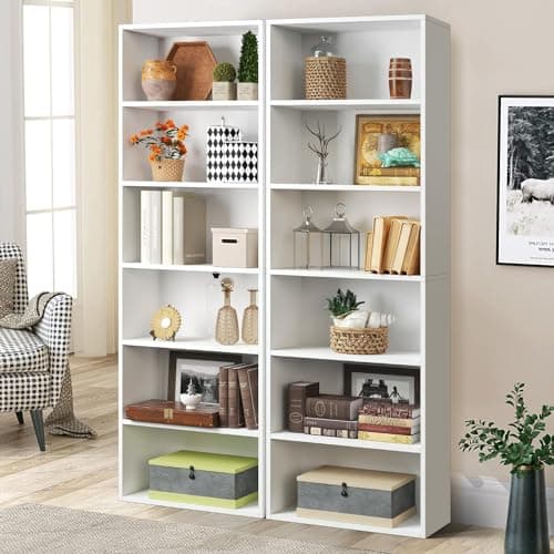 Oneinmil 6-Tier Floor Standing Bookshelf, White, Home Office Decor