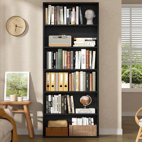 Shintenchi 6-Tier Black Floor Standing Bookcase, 70.6" Tall