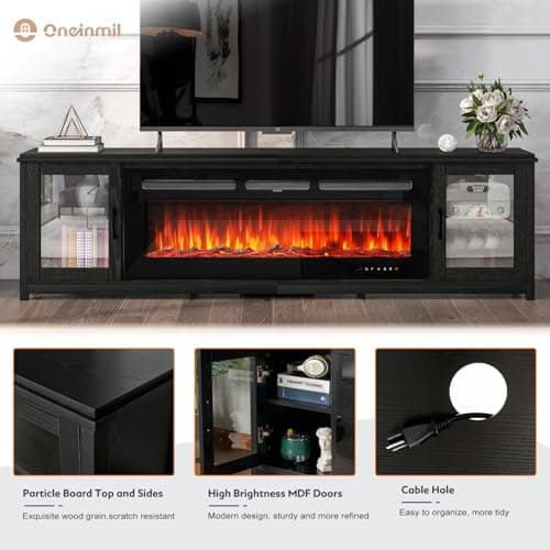 OneinMil 80" Fireplace TV Stand, 50 Inch Electric Fireplace, Modern Entertainment Center, Black