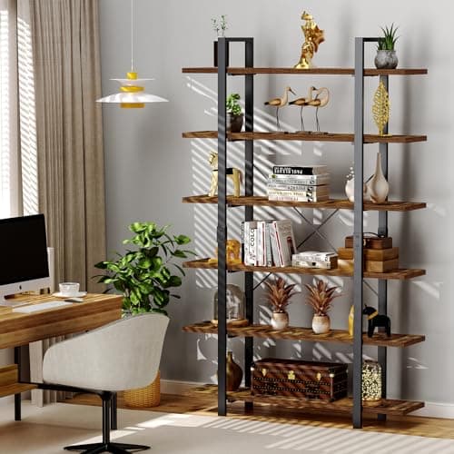 FRAPOW 6 Tier Industrial Bookshelf, 83 Inch Tall Rustic Open Metal Frame