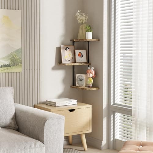 Love-KANKEI Carbonized Black 3-Tier Rustic Wood Wall Mount Shelf for Bedroom and More