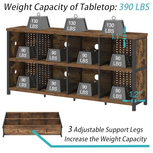 LVB Rustic Horizontal Bookshelf, Industrial Metal Wood Storage Organizer