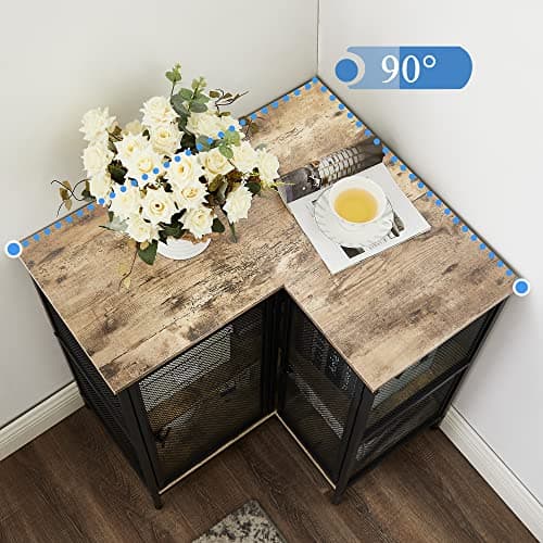 VECELO 3-Tier Corner Cabinet, Oak Grey, Industrial Style TV Stand