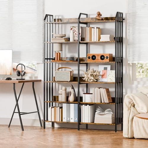 RECCI Double Wide 6 Tier Industrial Wooden Bookcase