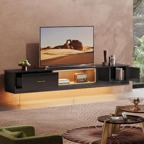 Modern TV Stand for 85 inch TV with Storage Drawer & Cabinets in White Gold
