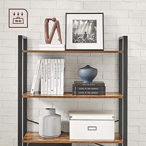 VASAGLE Industrial Style 6-Tier Bookshelf, Rustic Brown & Ink Black, 11.8x31.5x73.2 Inches