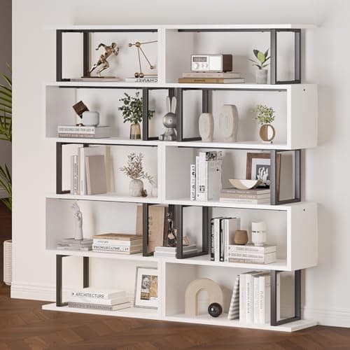 MXV 70.4" Tall S-Shaped 5-Tier White Home & Office Bookshelf
