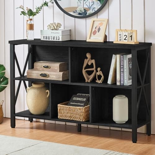 HOMISSUE Rustic Horizontal Bookshelf with 5 Cubes and 3 Tier Shelves, Brown