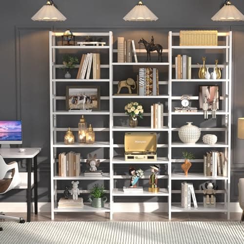 Homykic 6-Tier Bamboo 6ft Tall Bookshelf, White, Home Office, Bedroom, Living Room
