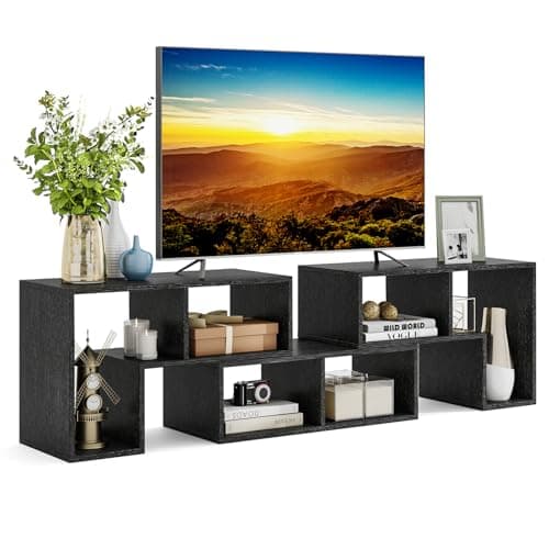 Tangkula 3 Piece TV Stand, Brown - Minimalist Modern Entertainment Center for 50-65 Inch TVs