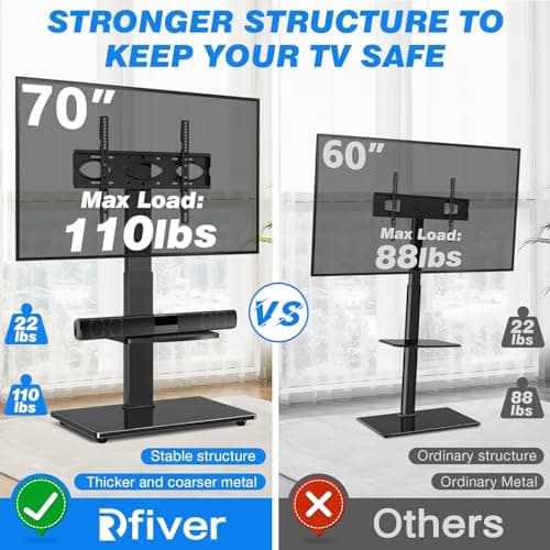 Rfiver Swivel TV Stand with Height Adjustment & Cable Management for 32-70 inch TVs Up to 110lbs