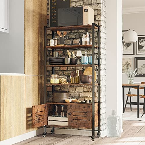 IRONCK 27.6" Vintage Brown Standing Bookshelf with Doors