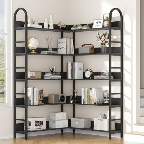 Semoic 3-Tier Industrial Wood Bookshelf, Brown Metal Frame, Living Room & Study Storage Organizer