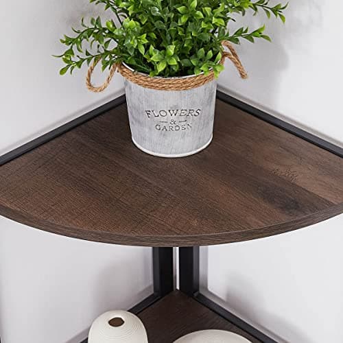 FATORRI Walnut Brown Rustic Tall 5-Tier Industrial Corner Bookshelf
