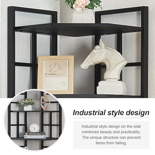 Industrial Corner Shelf Stand for Home Office, Living Room, and Bedroom